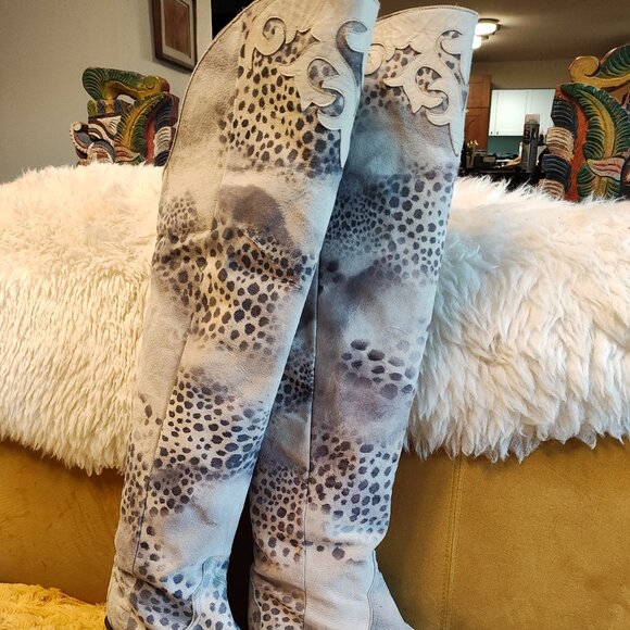Lucchese Grey leopard over the knee boots Sz 7 - Picture 1 of 4